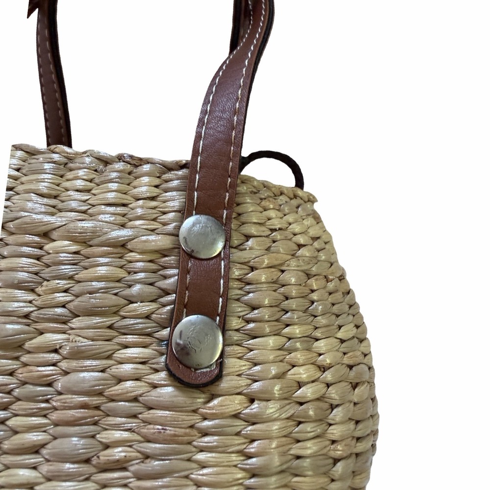 Sea and Grass Mini Straw Hyacinth Woven Tote Basket Small Mini Handbag Brown - Picture 8 of 16